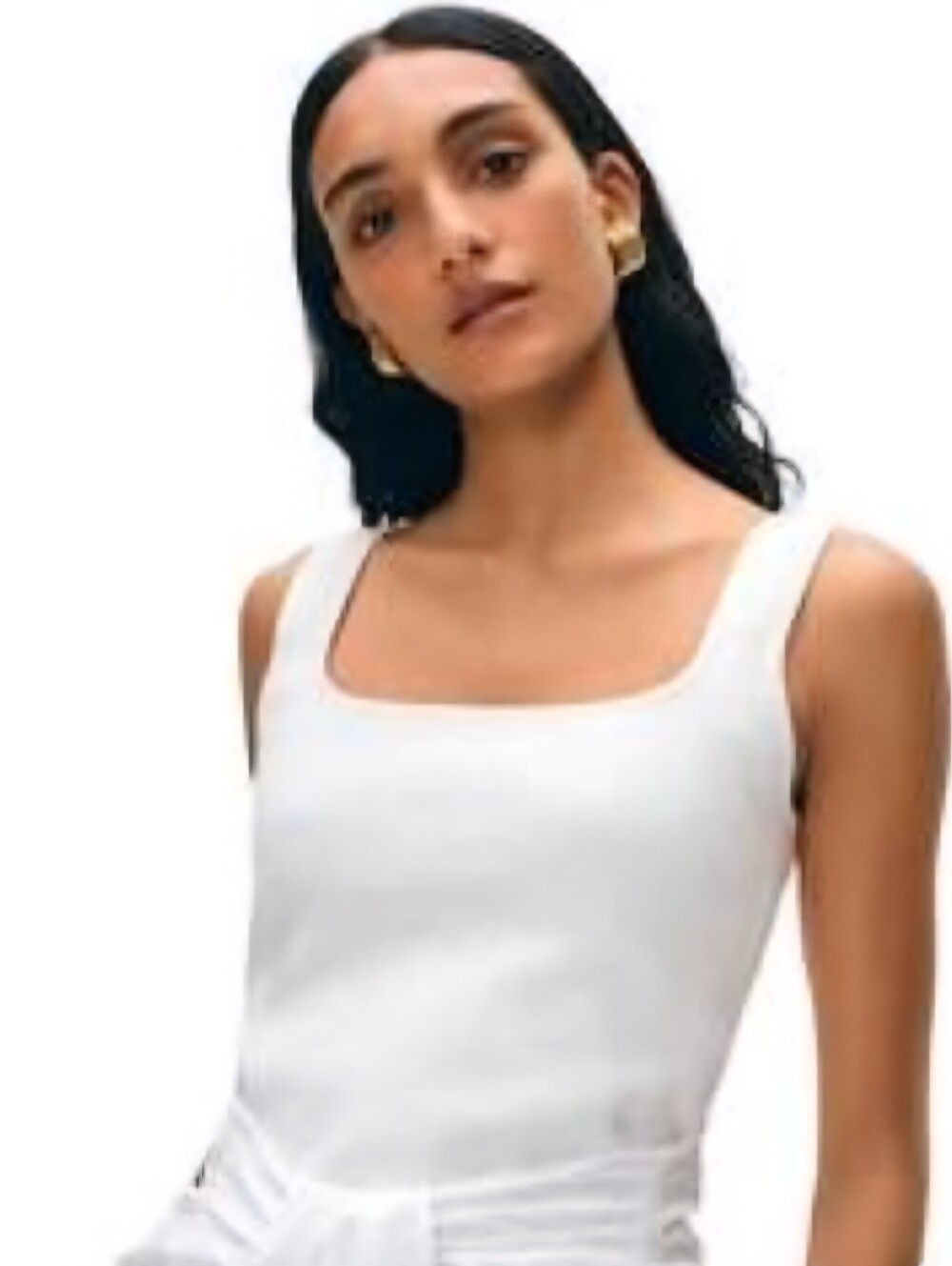 White + Warren Sleeveless Square Neck Tank Top Cream Large Quiet Luxury Summer